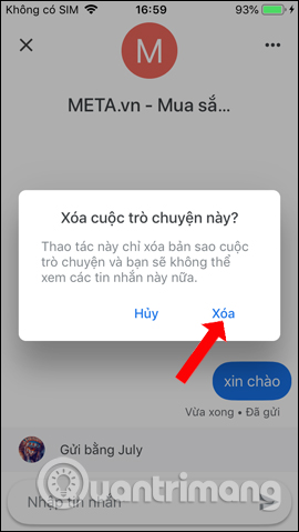 Đồng ý xóa tin nhắn