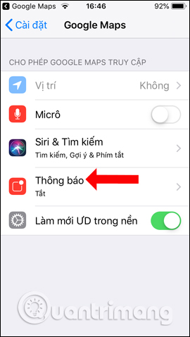 Thông báo Googel Maps