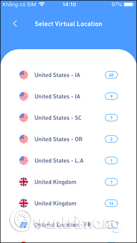 Chọn vị trí kết nối