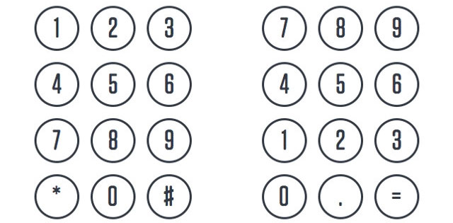 Bàn phím khi gọi điện (bên trái) và bàn phím trong máy tính (bên phải)