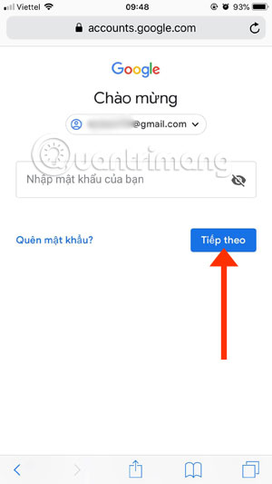 Điền mật khẩu tài khoản Gmail