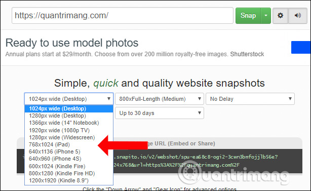 Chọn kích thước mới