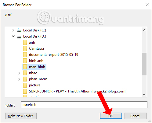 Chọn thư mục mới