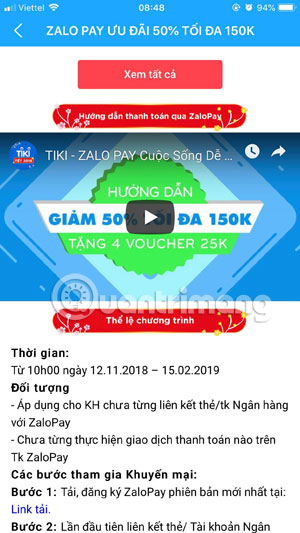 Ưu đãi Zalo Pay
