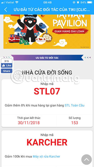 Mã giảm giá theo danh mục sản phẩm