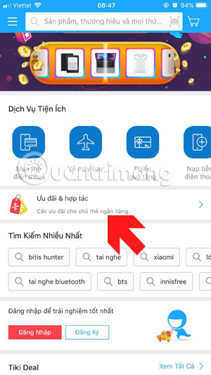 Chọn ưu đãi và mã giảm giá Tiki