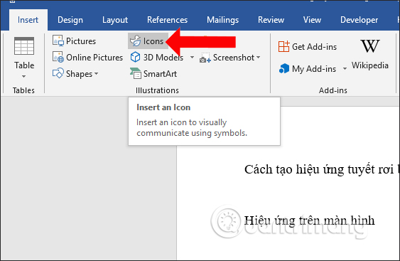 Cách chèn icon vào Word