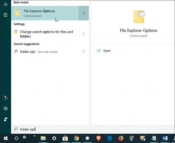 Nhấn phím Windows và gõ từ khóa Folder Options