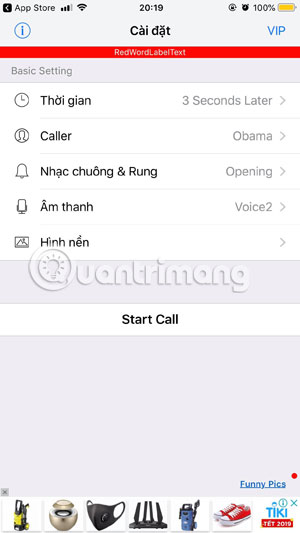 Menu chính Fake Call