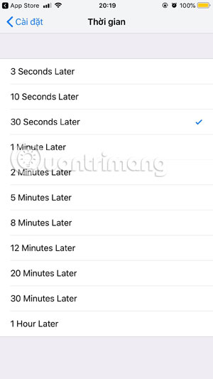 Chọn thời gian đếm ngược cuộc gọi đến