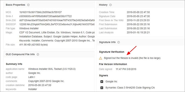 Signed but the filesize is invalid (the file is too large)