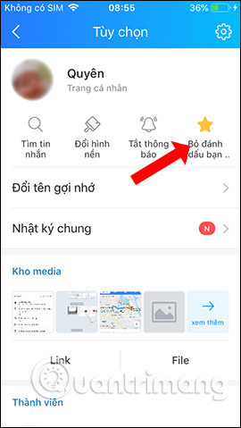 Bỏ đánh dấu bạn thân