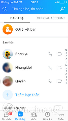 Danh sách bạn thân