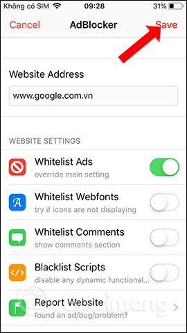 Kích hoạt chặn nội dung
