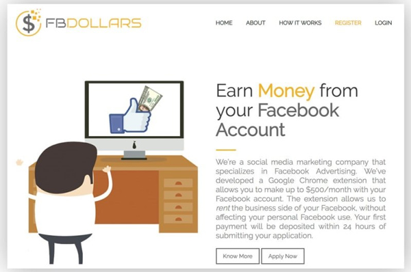 Một trang web thuê tài khoản Facebook để quảng cáo 