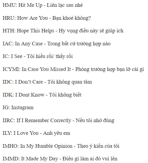 Nghĩa Tiếng Việt của các cụm từ viết tắt 6