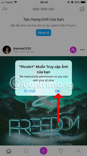 Cho phép PicsArt truy cập vào ảnh của bạn