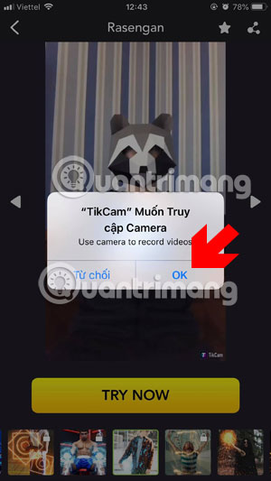 Cho phép TikCam truy cập vào camera