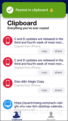 Lưu nội dung vào clipboard