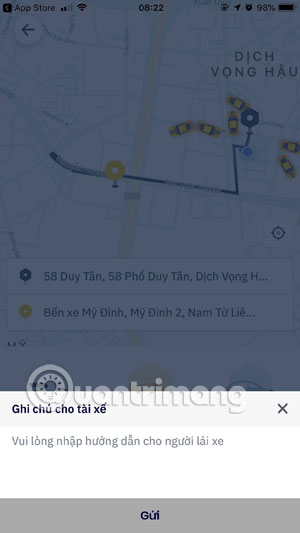 Ghi chú cho tài xế