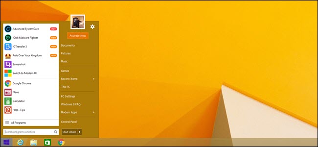 Thiết lập mặc định của Start Menu 8