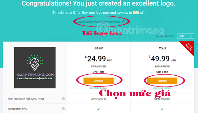Chọn mức giá mua logo
