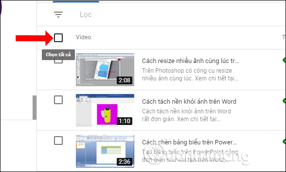 Chọn tất cả các video