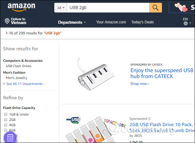 Kết quả hiện trên Amazon