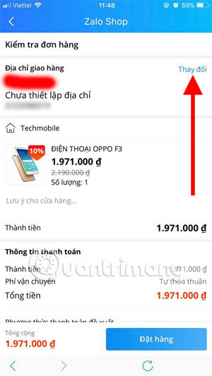 Thay đổi địa chỉ giao hàng