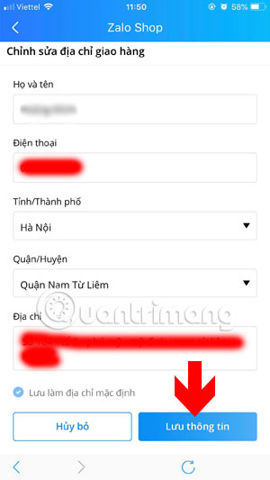 Ghi thông tin địa chỉ giao hàng