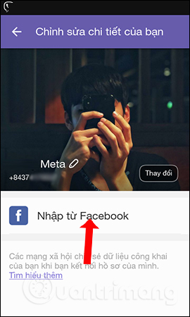 Nhập thông tin Facebook