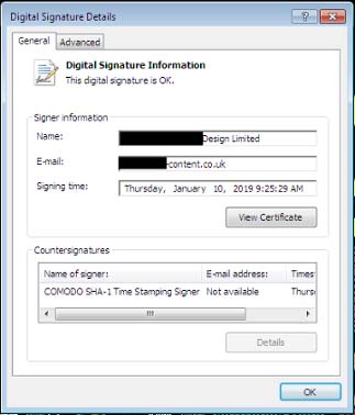 Chứng chỉ bị đánh cắp (Stolen certificate) được sử dụng để ký nhị phân Google Update giả mạo