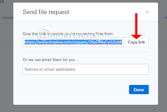 Copy link chia sẻ file vào Dropbox