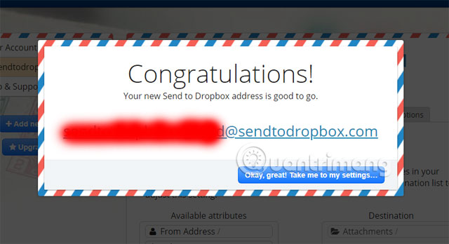 Tạo Email mới trong Send to Dropbox