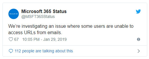 Vào ngày 29 tháng 1 lúc 7:05 sáng theo giờ quốc tế, tài khoản Twitter của Microsoft đã chính thức thông báo về tình hình của sự cố dịch vụ trên Microsoft 365