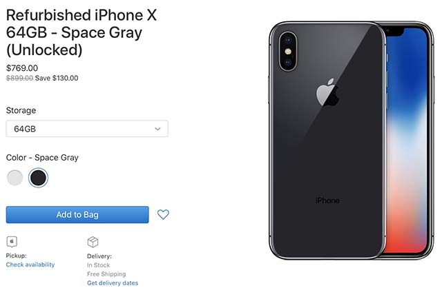 Apple hiện đã bắt đầu bán iPhone X refurbished (tân trang) trên website Apple.com cho thị trường Mỹ và Anh với mức giá khởi điểm là 769 USD
