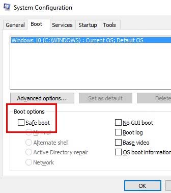 Khi ứng dụng System Configuration mở ra, bạn điều hướng đến tùy chọn Boot và chọn Safe Boot