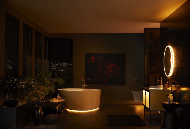 Toàn cảnh nhà tắm hiện đại khi được trang bị các sản phẩm hiện đại, thông minh trong bộ sưu tập mang tên Veil Lighted