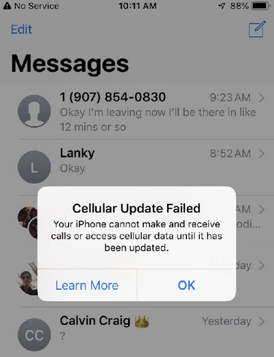 Thông báo về việc smartphone không thể nhận sim