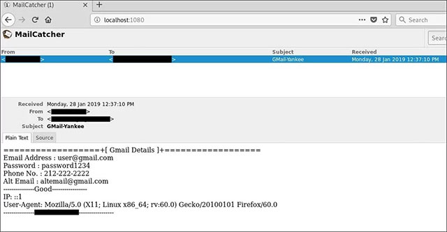Khi người dùng gõ thông tin đăng nhập của họ vào trang lừa đảo, một tập lệnh sẽ được thực thi nhằm gửi email chứa thông tin đã nhập cho kẻ tấn công