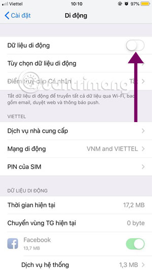 Bật dữ liệu di động