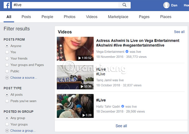 Cách tìm kiếm video trên Facebook