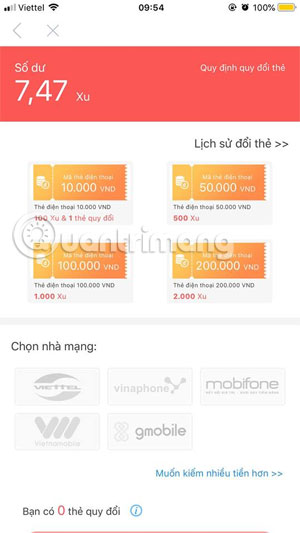 Chọn mệnh giá thẻ VN Ngày Nay