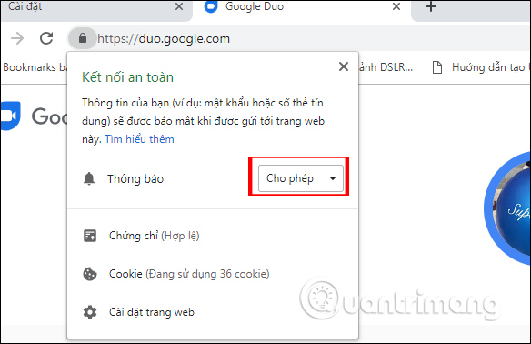 Bật mục Thông báo