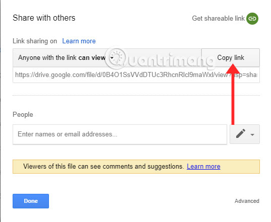 Lấy link share Google Drive