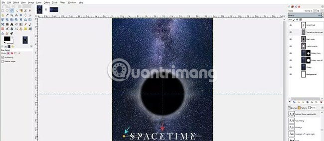 Di chuyển layer mới này xuống bên dưới layer văn bản Spacetime