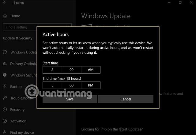 Đặt giờ tiến hành cập nhật cho Windows 10