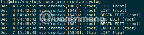 File syslog hiển thị nhật ký các mục cron