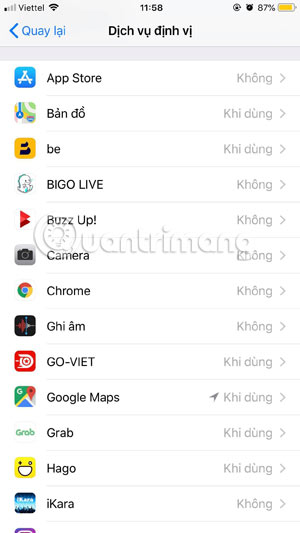 List of apps that use location services