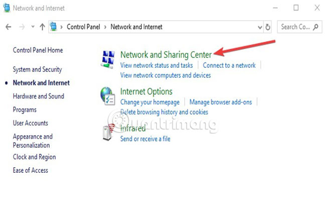 Chọn Network and Sharing Center